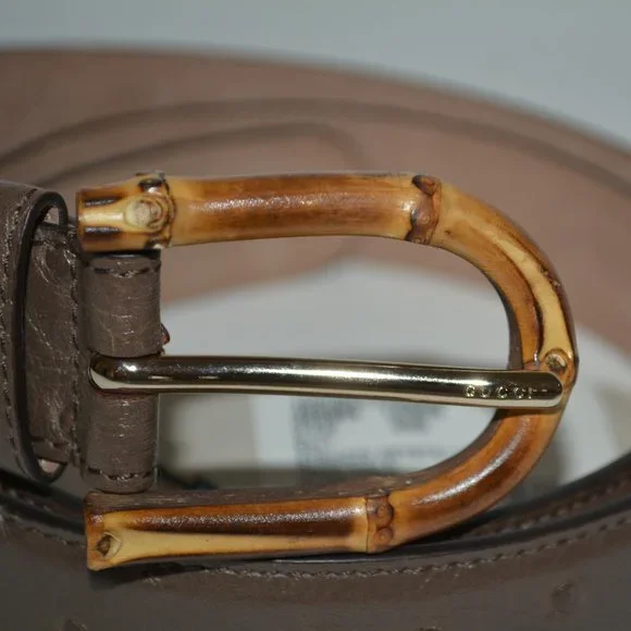 NWT GUCCI OSTRICH LEATHER SILVER HARDWARE BELT WITH BAMBOO BUCKLE